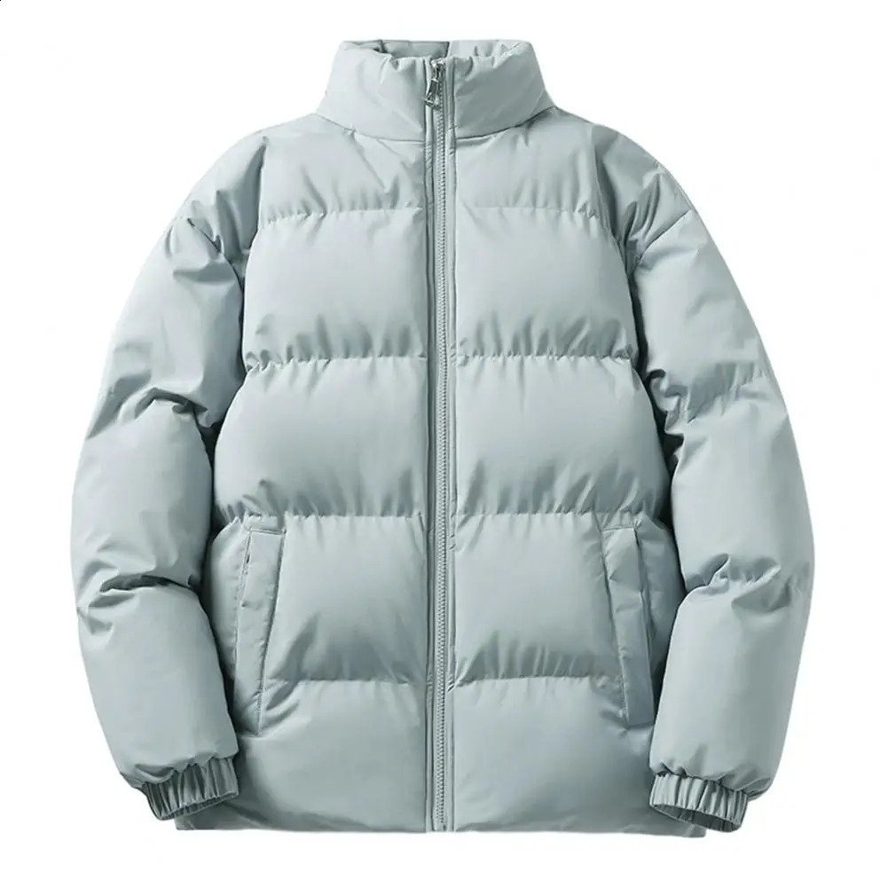 Womens winter cotton coat thick padded warm cotton jacket windproof long sleeved stand up collar unisex outdoor jacket 240827