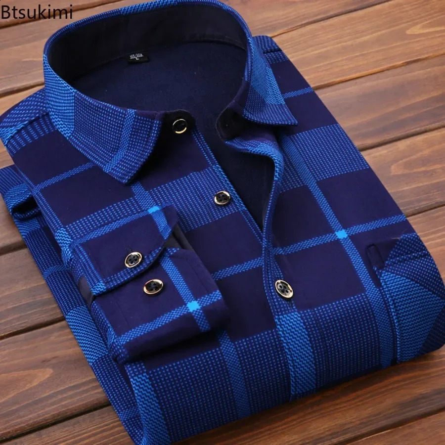 2024 mens casual thick warm plain long sleeved shirt autumn mens fashion shirt official business office shirt Camisas 240827