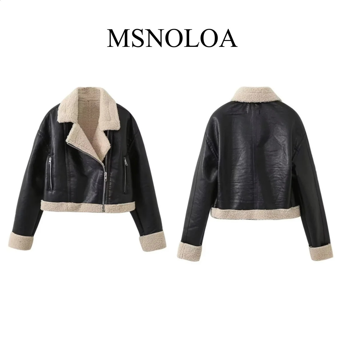 2024 Summer Womens Fashion Casual Edition Polo Neck Long Sleeve Double sided Leather Jacket 240827