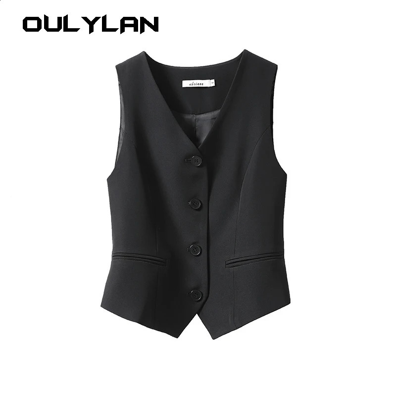 Women Fashion Solid Single Breasted Waistcoats Vest Vintage VNeck Sleeveless Jackets Female Chic Lady Tank Tops 240826