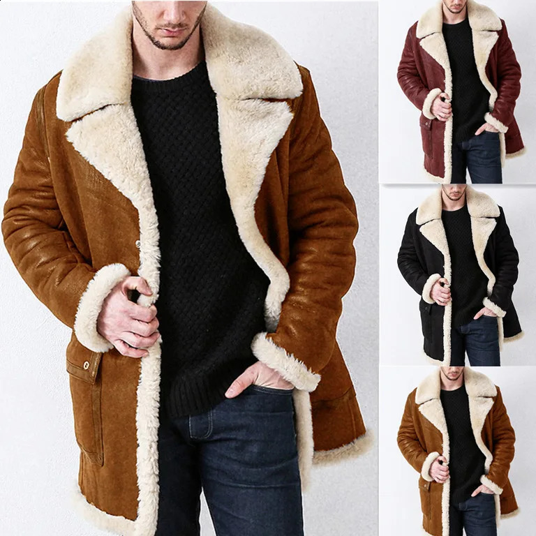 Fur Integrated Mens Coat Faux Large Overcoat Autumn Winter Thickened European Style Long Sleeve 240826