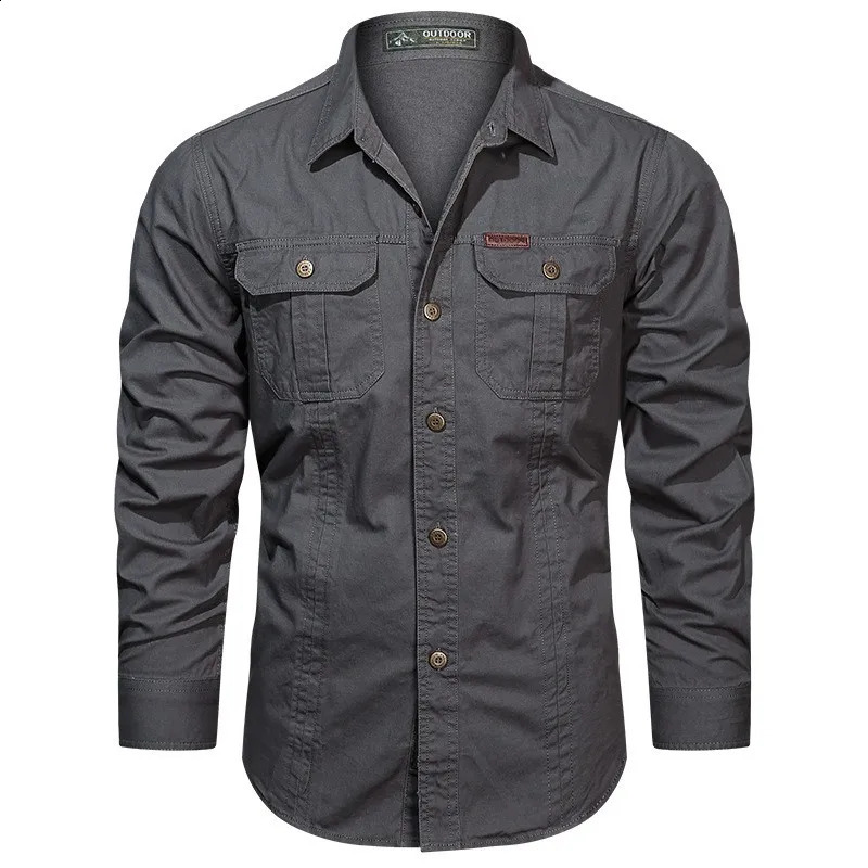 Mens shirt spring and autumn cotton casual shirt lapel long sleeved top multi pocket business casual high-quality shirt 240827