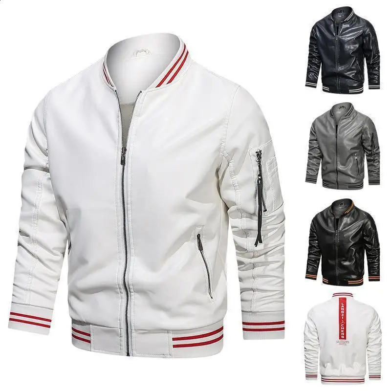 Autumn and Winter Jacket Mens Casual PU Leather Stand Up Collar Outdoor Windproof Men Top Clothing 240826
