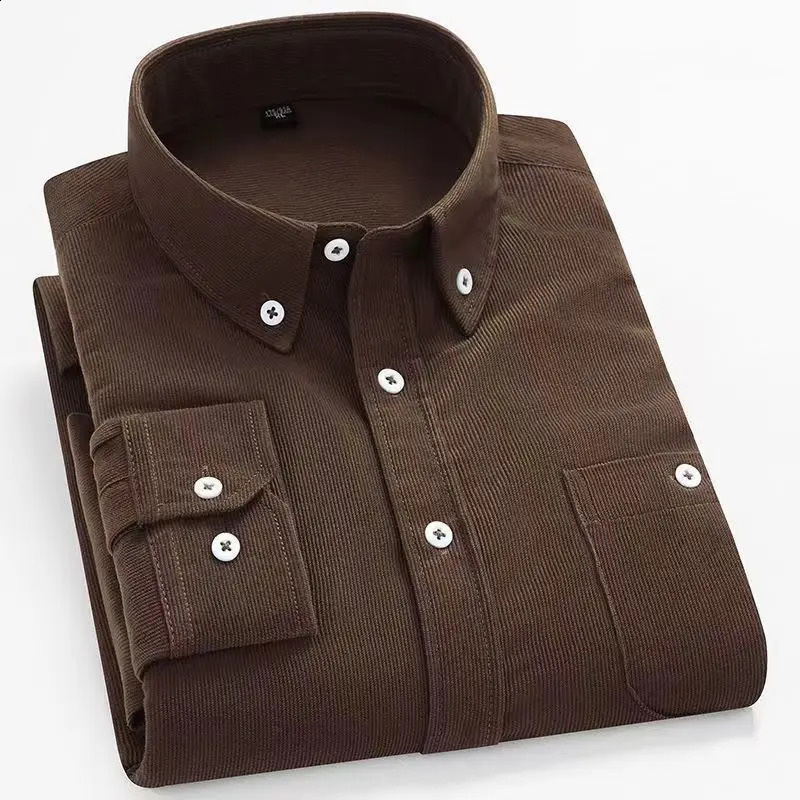 Spring and Autumn Casual Loose Oversized True Pocket Corduroy Thin Striped Middle aged and Elderly Shirt 240827
