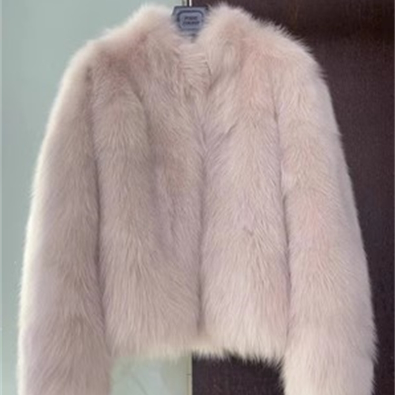 Womens short loose warm Fox fur coat autumn and winter womens Korean version lace thick top 240826