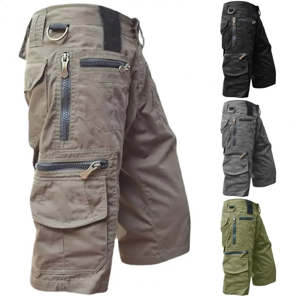 Multi functional sprinting mens tactical jogging sprinting solid color multi pocket summer loose fit suitable for straight leg cargo sprinting 24082