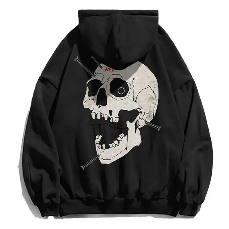 Y2K en sweats à capuche Sweatshirts pour hommes Skull Prited Cotton Hood Man Black Hooded Tracksuit Pullover Sudadera Negra Techwear 240828