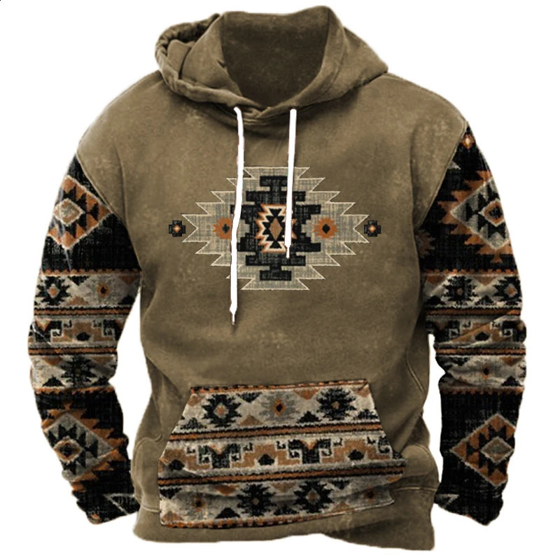 Mens hooded sweater 3D printed retro casual loose street fashion splicing long sleeved sweater T-shirt L-6XL 240827