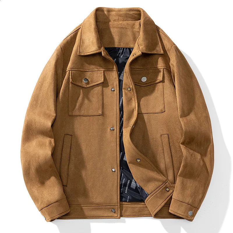 Suede Jacket Men Fashion Autumn Winter Cargo Jackets Casual High Street Wear Man Outwear Mens Coats Clothing Top 240828
