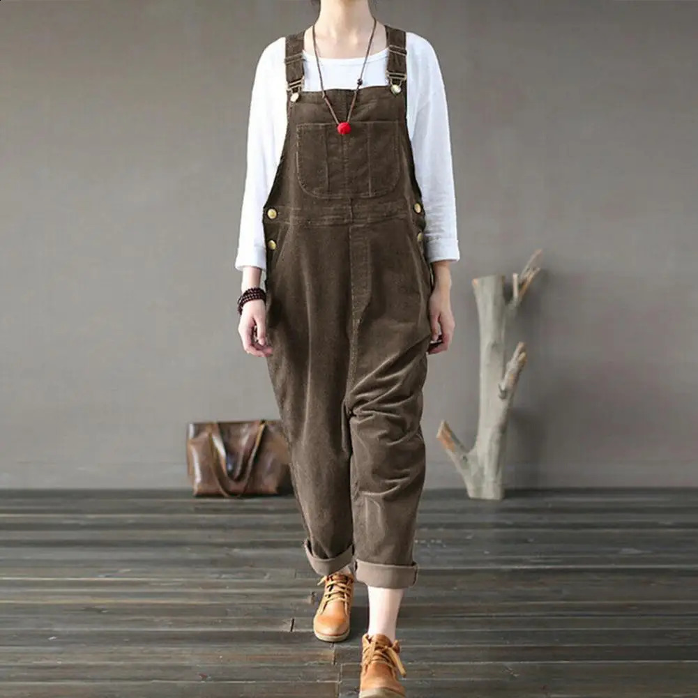 Winter Corduroy jumpsuit womens wide leg set solid color loose sleeveless wide leg jumpsuit women 240827