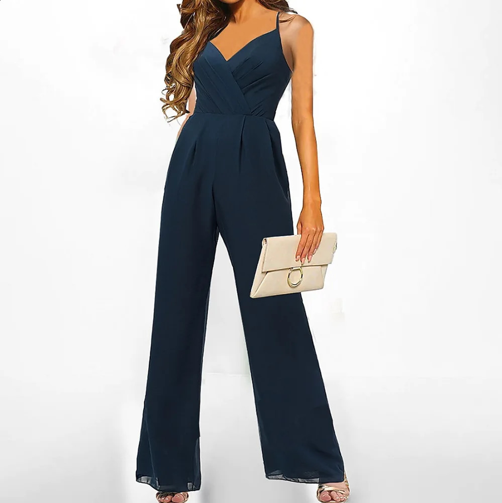 Womens jumpsuit summer fashion solid color sleeveless V-neck half high waist jumpsuit womens jumpsuit CKS920052 240827