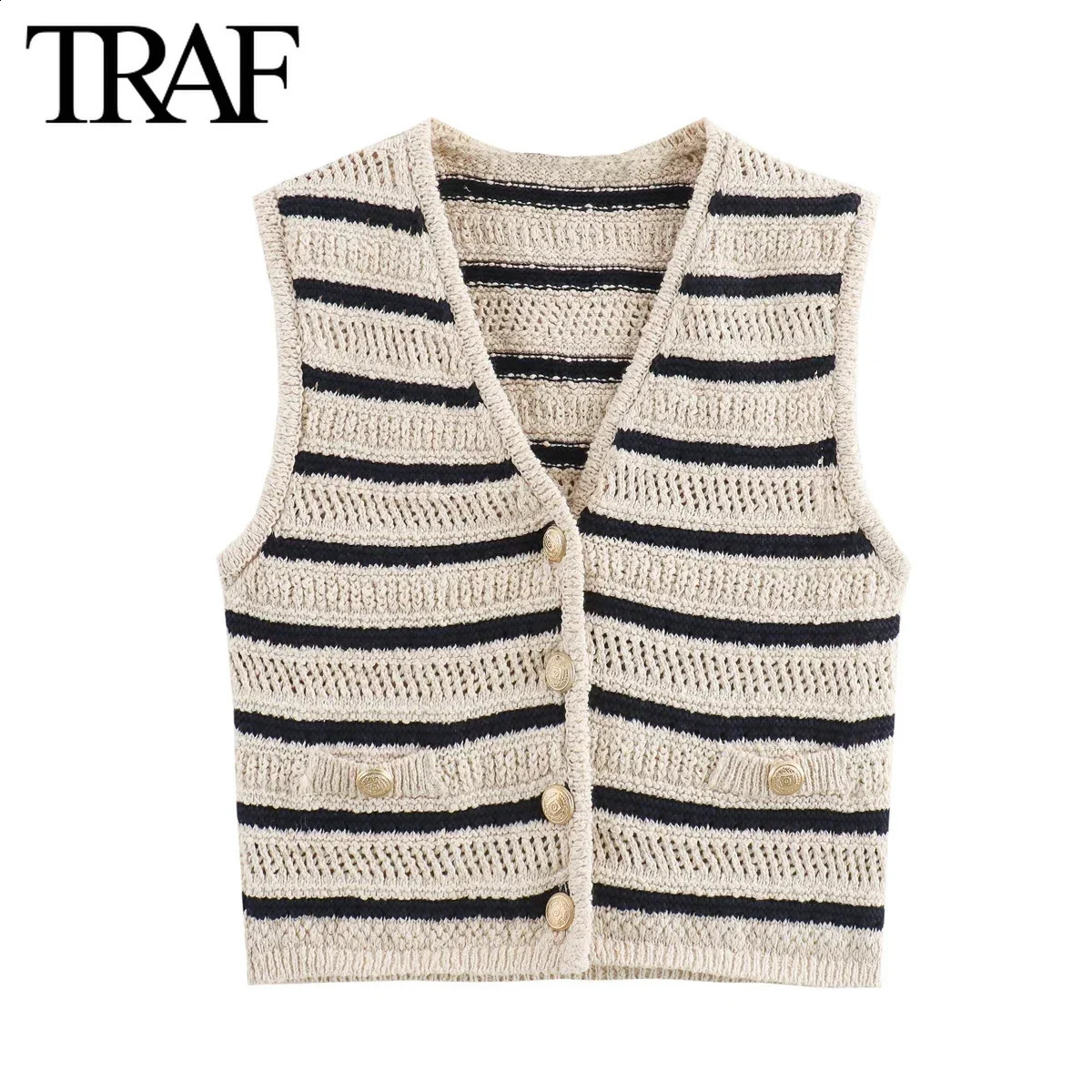 TRAF Womens Fashion Summer Style Strapless Single Chest V-neck Open Knitted Sweater Tank Top Sweet Fashion Womens Top 240827