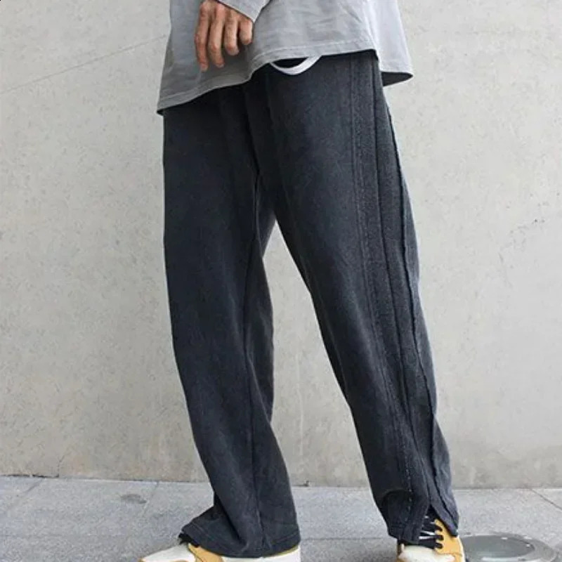 Pantalon pour hommes pantalons décontractés droits noirs homme lâche Slit Baggy mode y2k élégant été harajuku tendance coréen style 240828