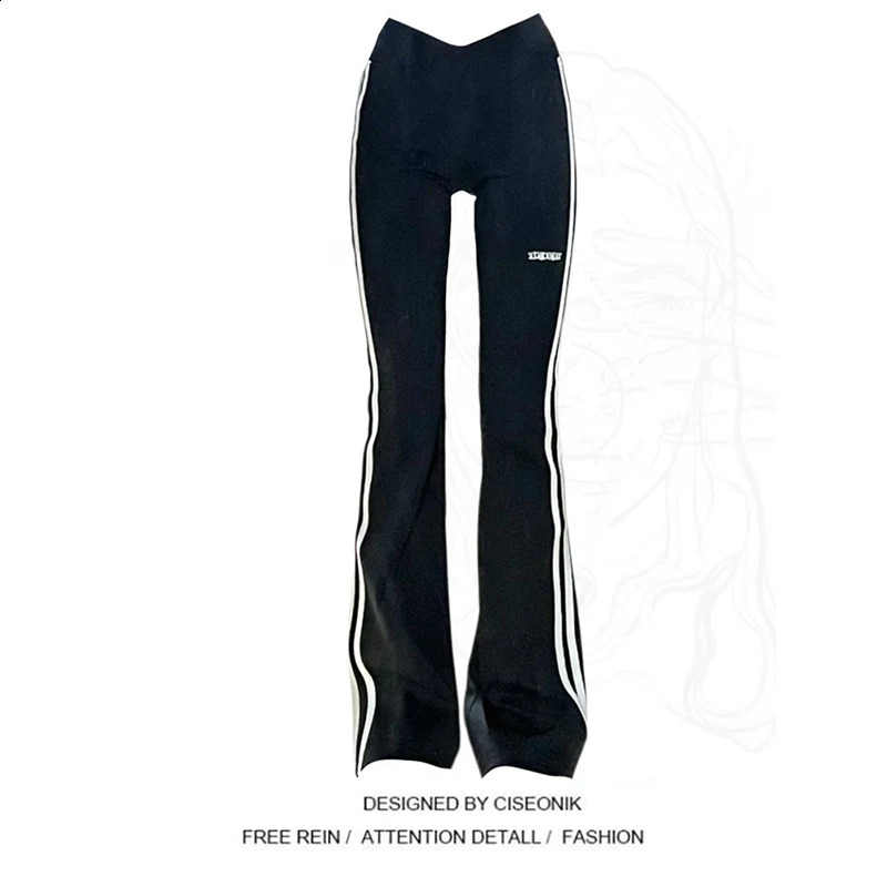 Womens Black Gothic Retro Sweatpants Y2k Wide Leg High Waist Flare Pants Vintage Harajuku Baggy Oversize Sports Trouser Clothes 240827