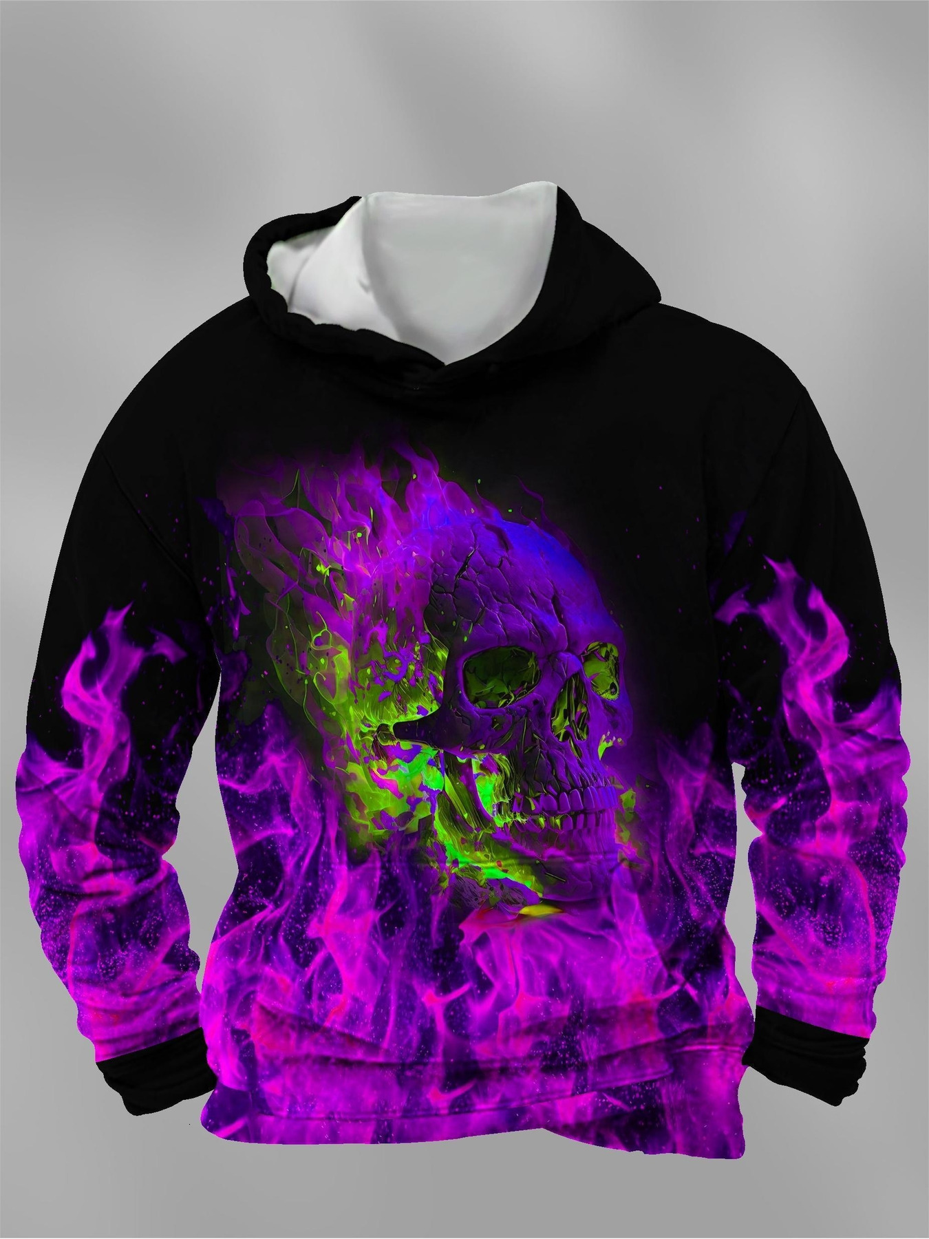 PLUS SIZE Men's Trendy 3D Skull Pattern Designer Print Hoodies, Comfy Casual Long Sleeve Tops, Men's Clo