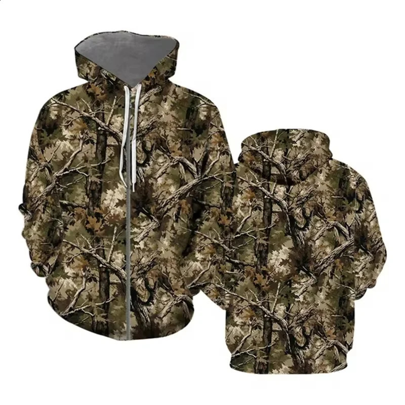 Withered Leaf 3D Printed Hoodies Y2K Men Forest Camouflage Graphic Sweatshirts Autumn Street Casual Oversized Hooded Zipper Coat 240828