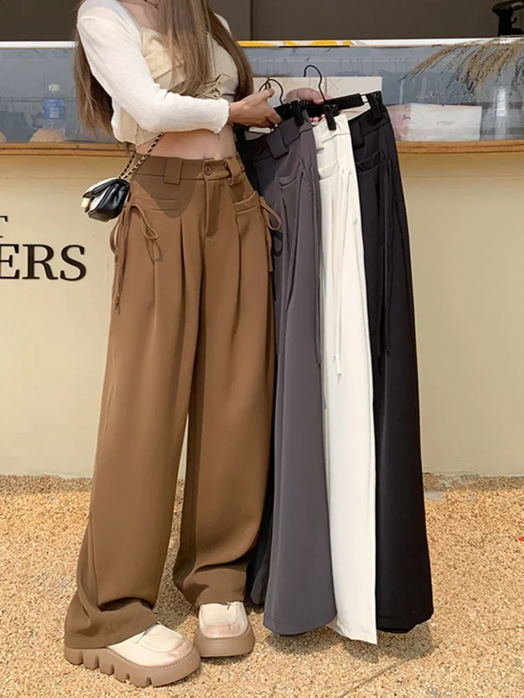 Pantalon de cargaison coréen lacets en haut de poche basse hauteur pantalon décontracté femmes pantalon de survêtement y2k y2k pantalon esthétiqu