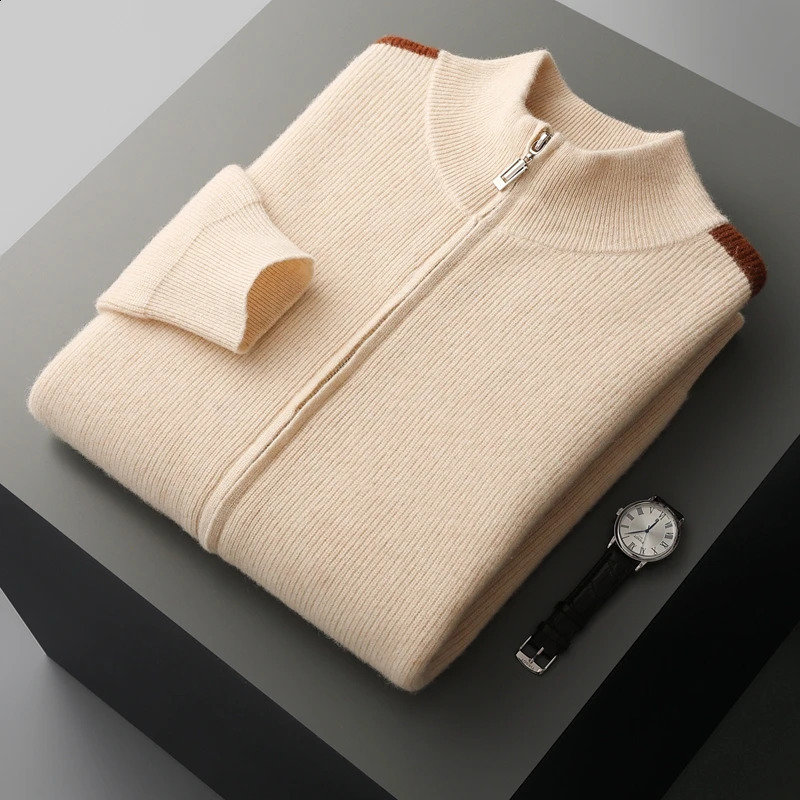Pull d'automne et hiver épais 100 beaux esclaves en laine en laine en tricot à fermeture éclair et à la mode décontractée pour hommes chauds à ma