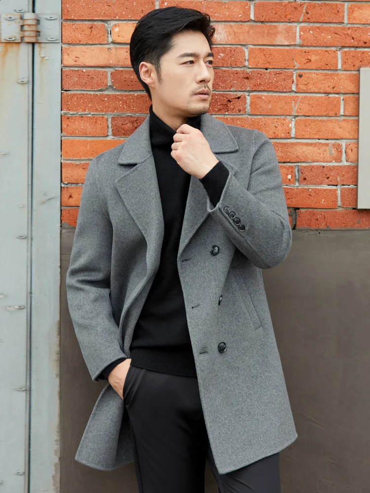 Autumn And Winter Wool Double-Sided Coat Mens Long Suit Collar Business Casual Temperament Cashmere Woolen Coat 240827