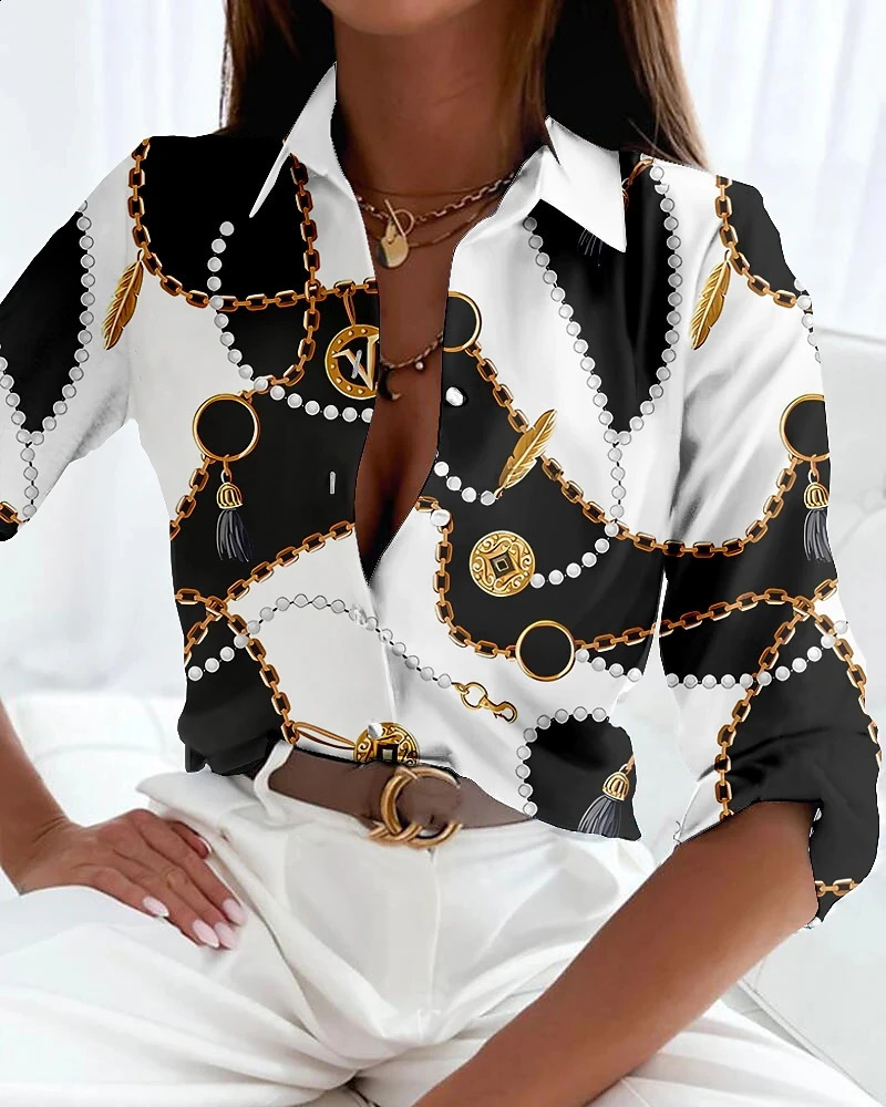 Womens long sleeved shirt elegant office womens shirt casual top plus size S-5XL autumn winter 240828