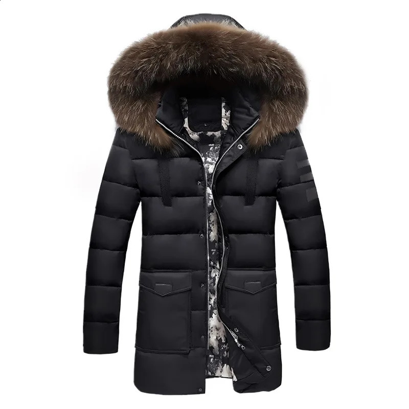 Winter Jackets Men 2023 Fur Collar Oversized Long Parkas Mens Overcoats Thick Puffy Side Zipper Casual Hooded Coats 240828