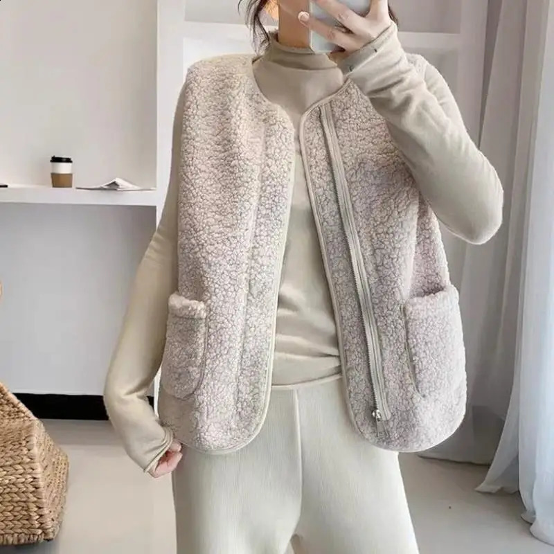 Collier ouvert pour femmes en laine épaisse manteau de mode Fashion printemps et automne en V Vleume lâche Velvet Velvet Student Top Sans manches
