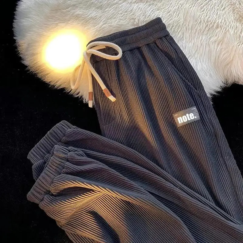 Mens Clothing Pants Sweatpants Corduroy Drawstring Vacation Fashion Casual All-match Solid Color Drawstring Trousers 240828