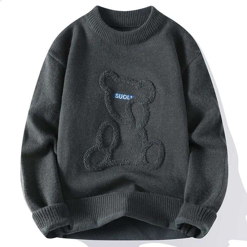 Bear Jacquard Sweater Japanese Style Mens Pullover Casual Couple 2024 Autumn Winter Round Neck Knitwear 240827Z