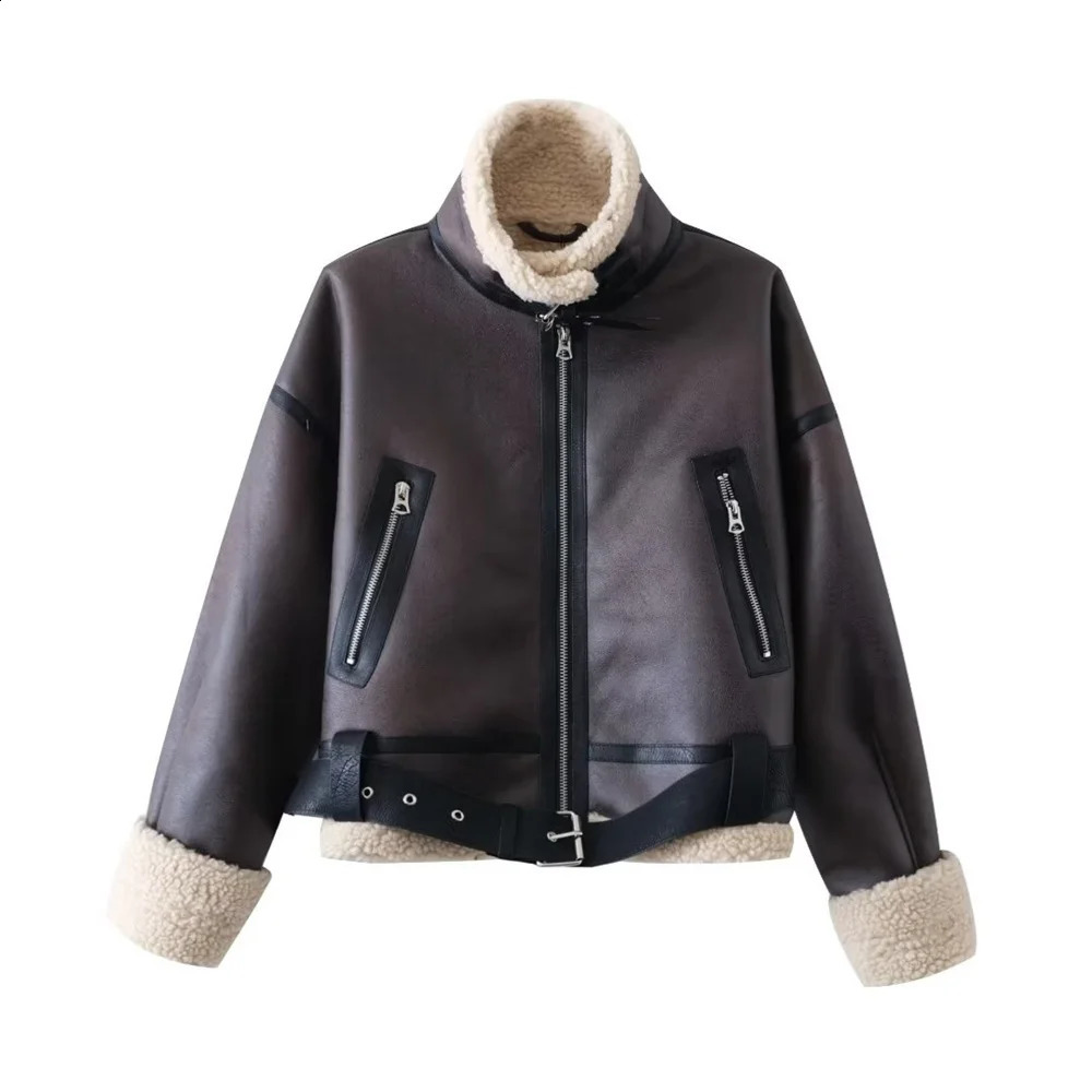 UNIZERA 2023 AutumnWinter Product Womens Fashion and Casual Versatile Flip Collar Leather Fur Integrated Jacket Co 240828
