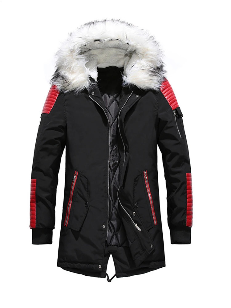 2023 Winter Jacket Men Fur Collar Hooded Oversized Black Long Parka Coats Pu Thicken Windproof Warm Jackets Outerwear 240828