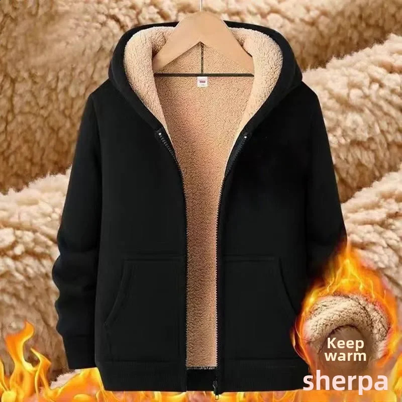 Polar wool cashmere mens wool sportswear autumn and winter thick wool lining loose fit Korean fashion hooded cardigan 240828