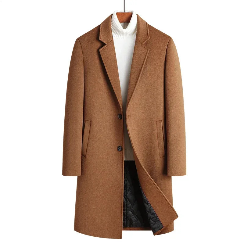 Wool 54.3% autumn and winter mens woolen coat medium and long suit collar cotton thickened woolen coat mens coat 240827