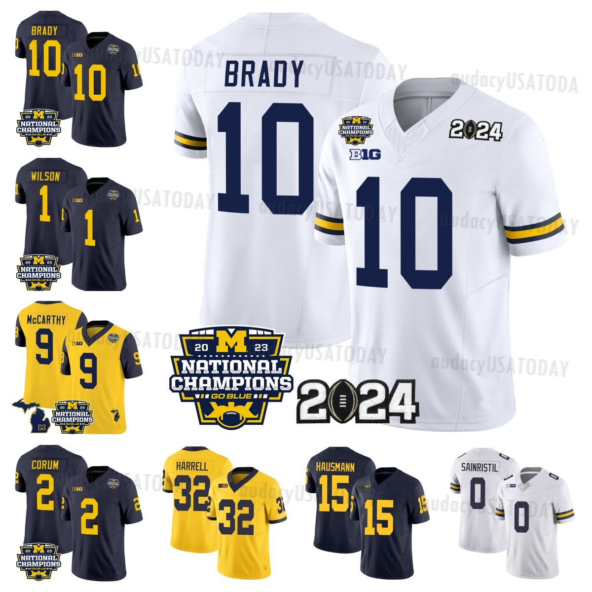 2024 National Champions Michigan Football Jersey Wolverines Blake Corum J.J. McCarthy Donovan Edwards Johnson Loveland Brady Woodson Harbaugh Sai-image-941734691