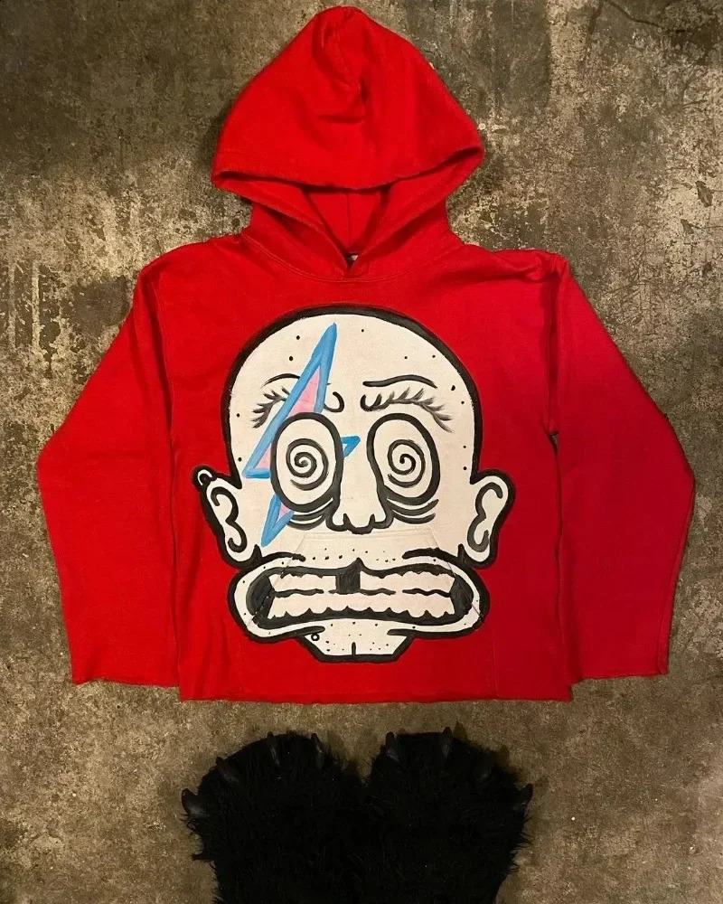 High quality autumn and winter women gothic style cartoon pattern printed street hoodie y2k couple loose casual pullover 240827