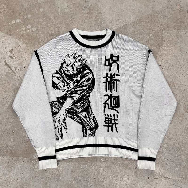 Womens Sweater AutumnWinter Loose Y2K Gothic Harajuku Vintage Anime Print Knitted Fabric Mens Top Casual Street Wear Pullover 240827