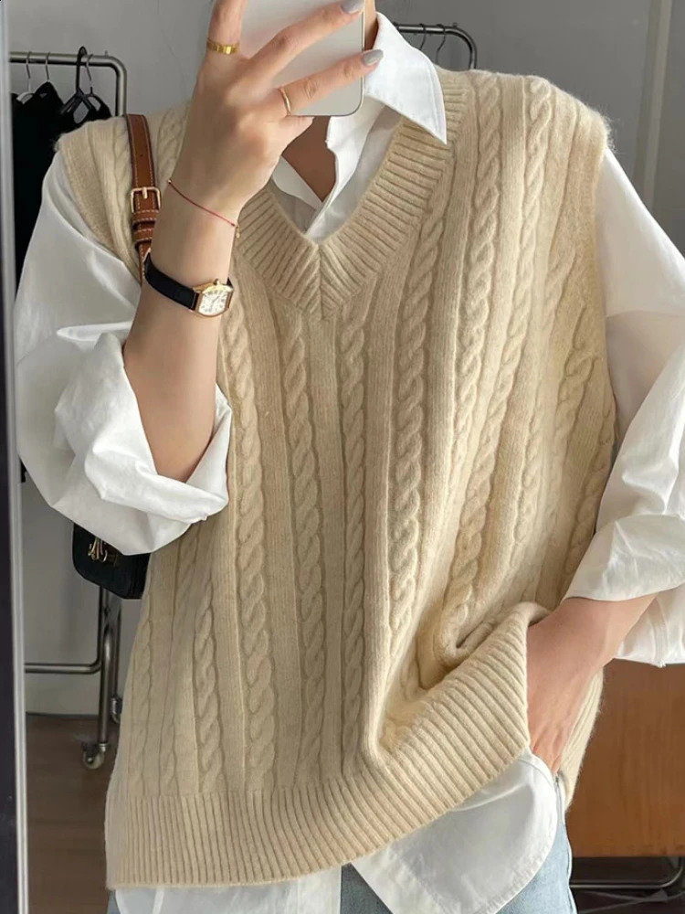 Traf Sweater Open top Sleeveless Womens Solid Sweater Knitted Tank Top Style Clothing Preparatory Autumn Winter Wool 240827