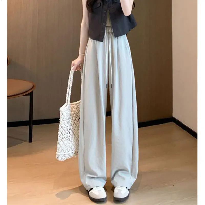 Womens Summer Style Fashion Simplicity Solid Color Thin High Waist Wide Leg Pants Women Clothes Casual All-match Trousers 240827