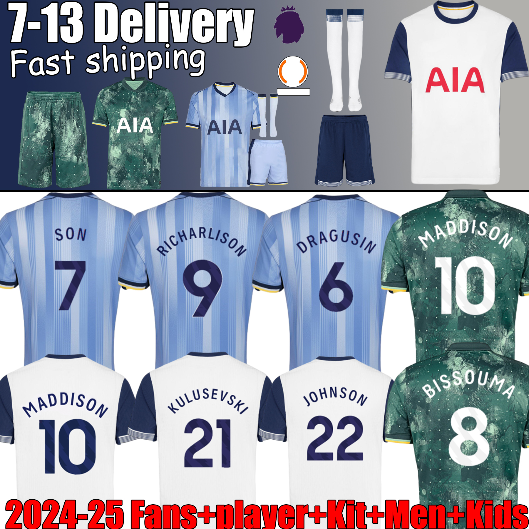 23 24 25 SPURS home away third MADDISON SON KULUSEVSKI RICHARLISON ROMERO VAN DE VEN BISSOUMA fans player SPURS Football Men kit shirt sock Full-image-962709929