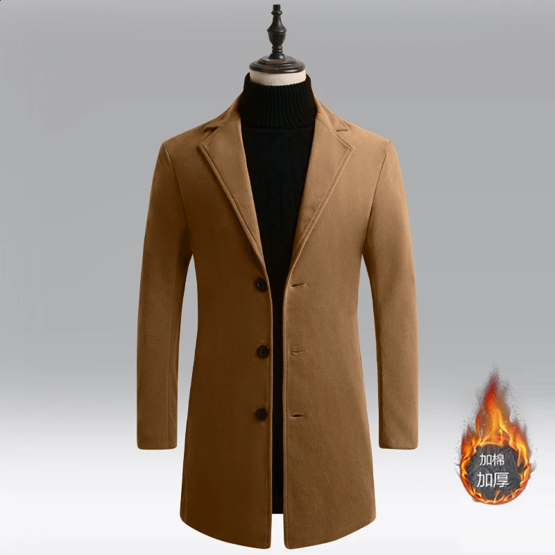 Mens Winter Warm Wool Blend Trench Coat Double Breasted Fashion Long Coat Mens Classic T Coat Plus Size 3xl Winter Coat Men 240827