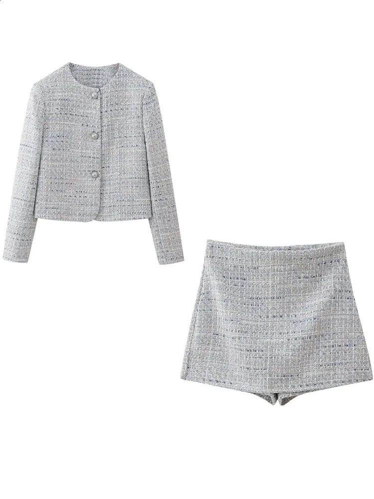 Willshela Women Fashion 2 Piece Set Plaid Single Breasted ONeck Coats Vintage Side Zipper Shorts Female Chic Lady 240827