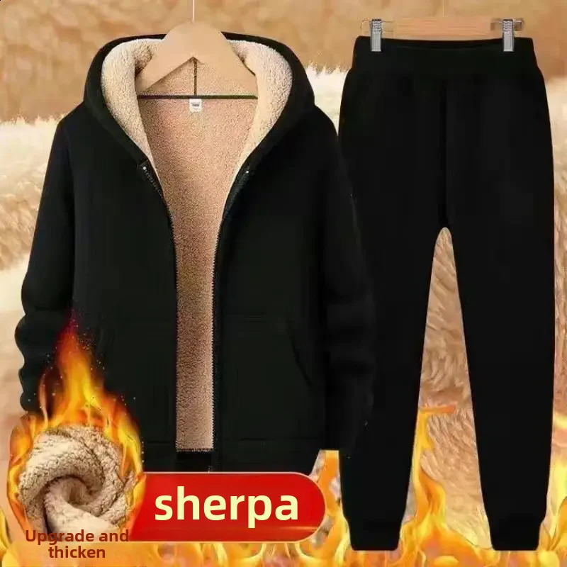 Mens casual sportswear with thick wool lining and hooded insulation loose fit suitable for autumn and winter high-quality 240828