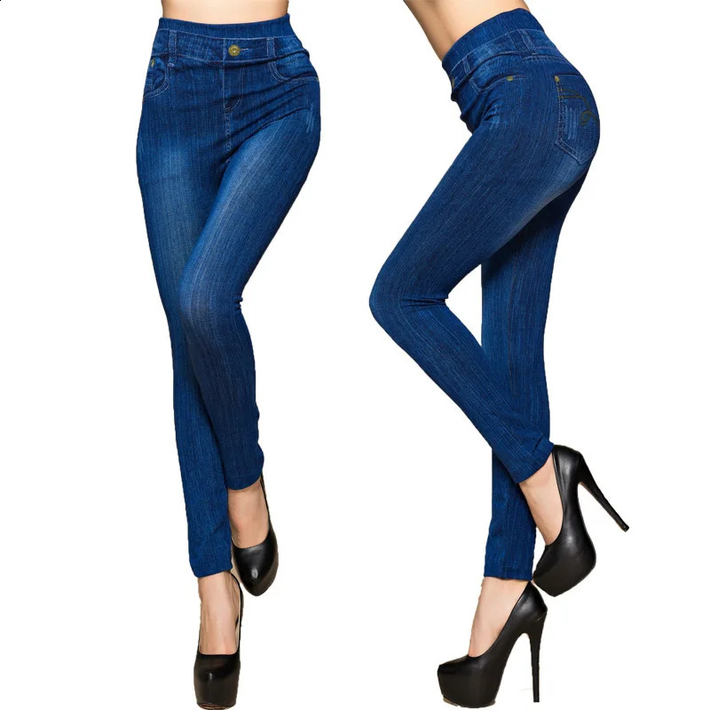 Fashionable ultra-thin synthetic denim jeans for womens casual high waist exercise and fitness leg printing tight seamless long pencil pants S-3XL 2