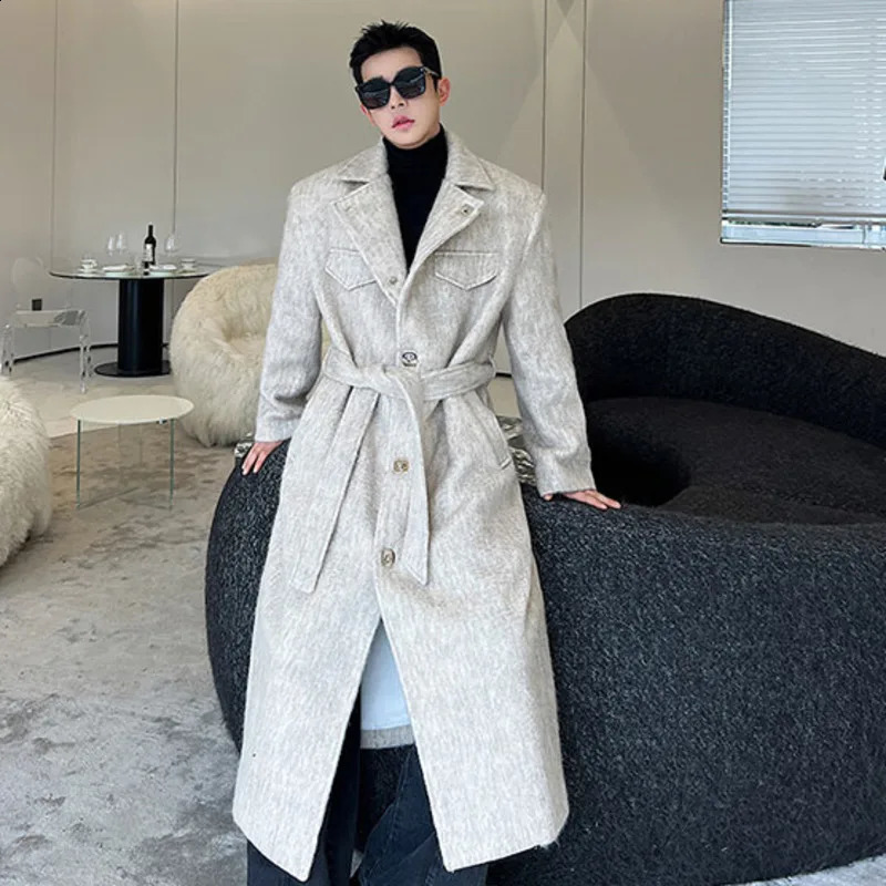 SYUHGFA Turn-down Collar Male Woole Coat Korean Fashion Knee Length Trench Quilted Thickened Mens Outerwear Spring 240827
