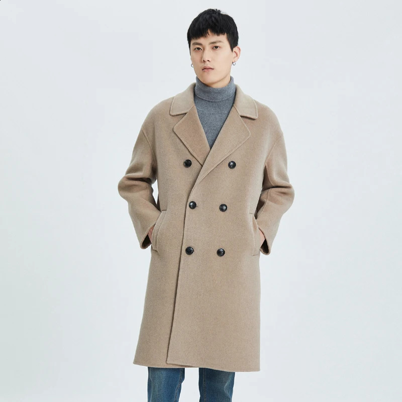 Jueqi cashmere coat mens Korean version medium length double-faced wool coat 100% pure wool suit collar coat MR-3023 240827
