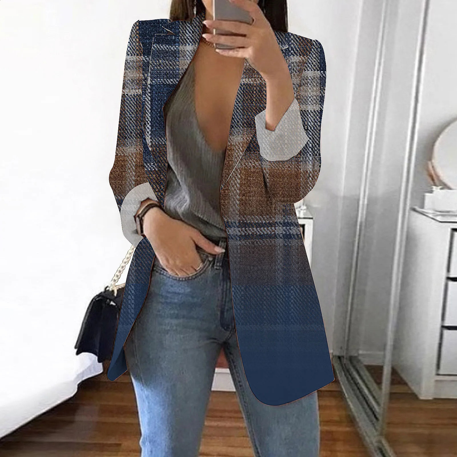 Womens Casual Elegant Long Sleeve Jacket Plus Size Solid Color Work Oversized Work Office Fall plus Size Clothes for Women 240828