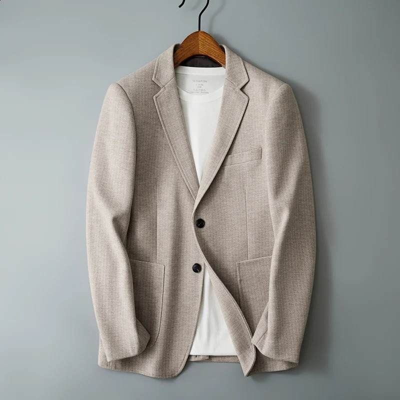 High Quality Autumn and Winter Fashion Handsome Business Casual Wool Suit with Thick Herringbone Striped Suit Jacket 240827