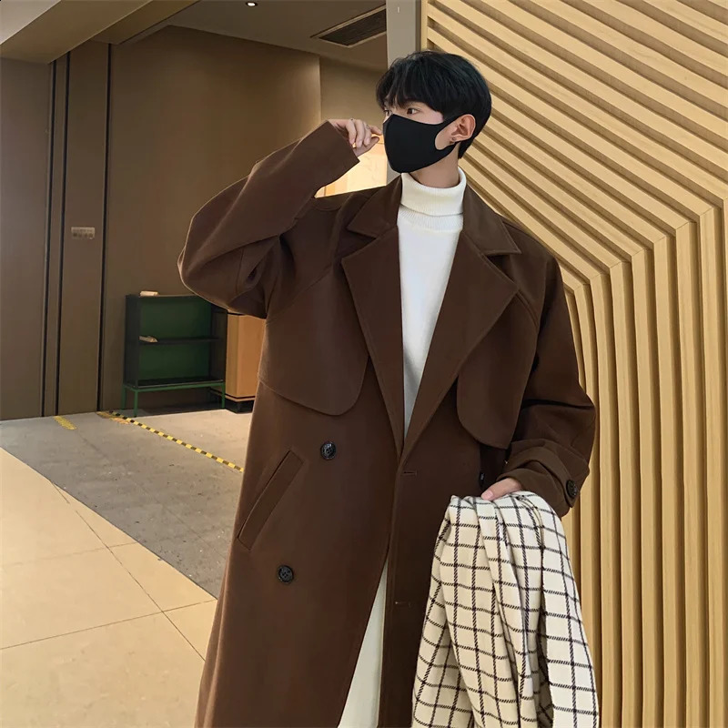 Autumn and winter mens woolen coat casual trend loose high-quality mens coat size 3XL 240903