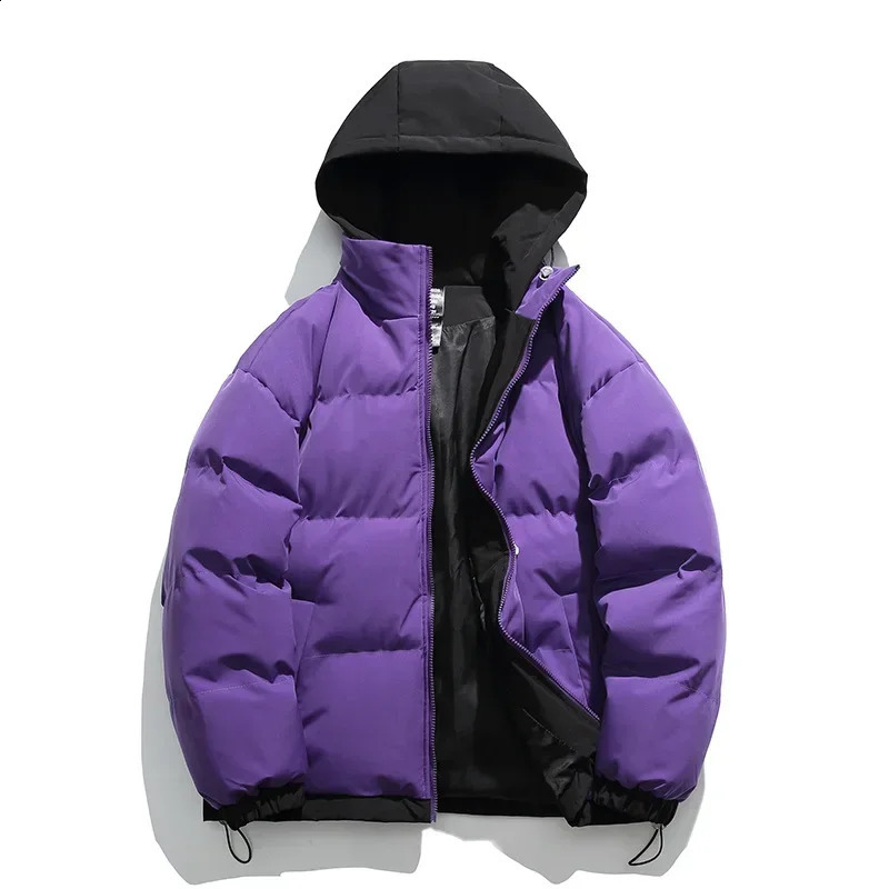 Mens Winter Thickened Loose Hooded Solid Color Couple Cotton Clothes 240828