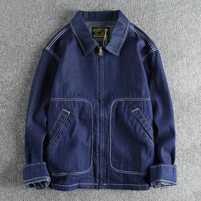 Military style retro trend washed denim jacket mens solid color fashion youth casual all-match travel coat top 240827