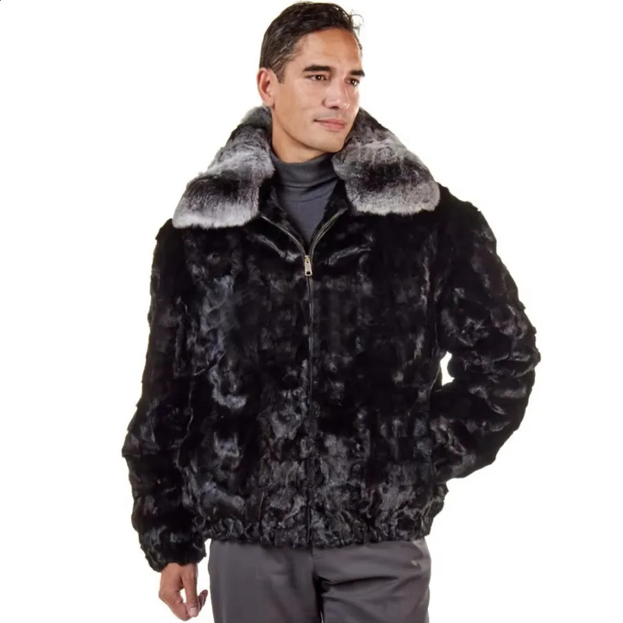 Veste de fourrure de vison pour hommes pour hommes mode Vestes de bombardiers chauds hivernaux avec collier détachable 2024 Vendre 240828